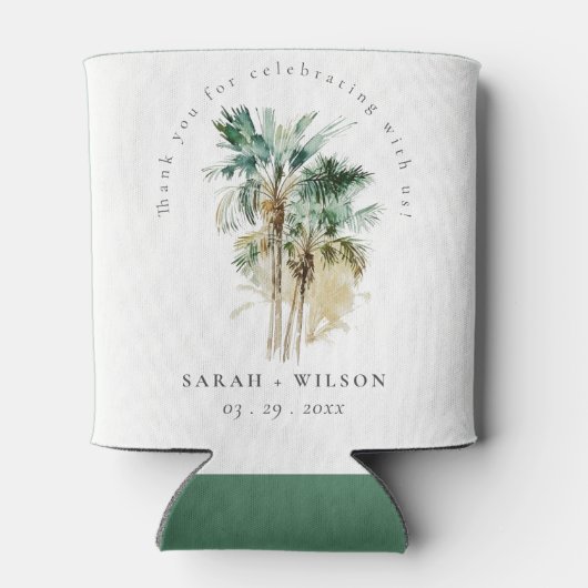 エレガント熱帯水色のヤシ結婚の木 缶クーラー (裏面)