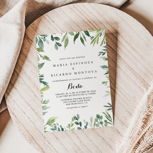 エレガント熱帯結婚緑のスペインの葉 招待状
