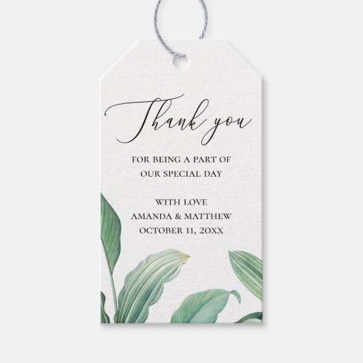 エレガント熱帯葉の結婚緑の感謝してい ギフトタグ (正面)