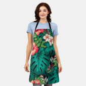エレガント熱帯葉の花とハイビスカス | エプロン (着用した状態)