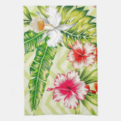 エレガント熱帯葉の花とハイビスカス | キッチンタオル (縦)