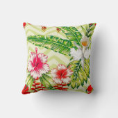 エレガント熱帯葉の花とハイビスカス | クッション (裏面)