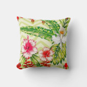 エレガント熱帯葉の花とハイビスカス | クッション (正面)