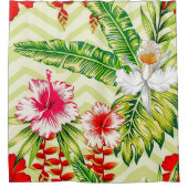 エレガント熱帯葉の花とハイビスカス | シャワーカーテン (正面)