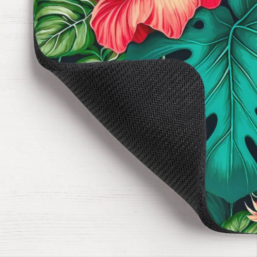 エレガント熱帯葉の花とハイビスカス | マウスパッド (コーナー)