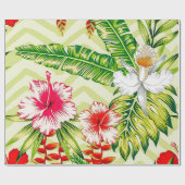 エレガント熱帯葉の花とハイビスカス | ラッピングペーパー (フラット)
