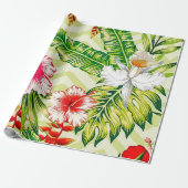 エレガント熱帯葉の花とハイビスカス | ラッピングペーパー (アンロールド)