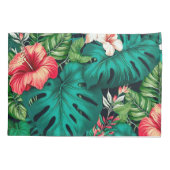 エレガント熱帯葉の花とハイビスカス | 枕カバー (裏面-左)
