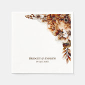 エレガント燃えたオレンジ色のフローラ結婚の スタンダードカクテルナプキン (正面)