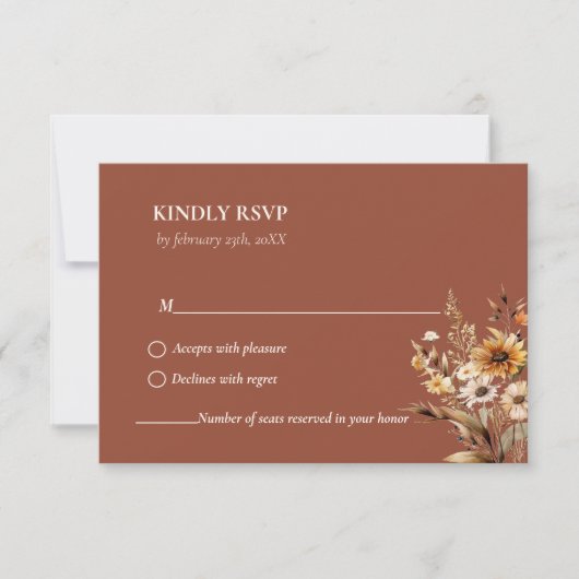 エレガント燃えたオレンジ色の植物性の野結婚花 出欠カード (正面)