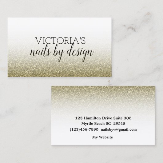 エレガント爪、 ネイルテック金ゴールドグリッター名刺 名刺 (正面/裏面)