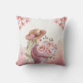 エレガント牡丹の水彩画プリント クッション (正面)