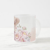 エレガント牡丹の水彩画プリント フロストグラスマグカップ (正面右)
