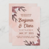 エレガント牡丹の水彩画プリント 招待状 (正面/裏面)