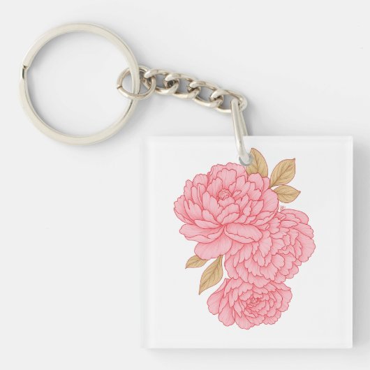 エレガント牡丹 – ソフトピンクフローライラストレーション キーホルダー (正面)