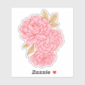 エレガント牡丹 – ソフトピンクフローライラストレーション シール (シート)