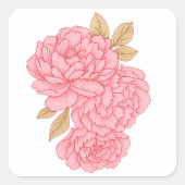 エレガント牡丹 – ソフトピンクフローライラストレーション スクエアシール (正面)