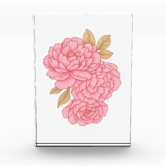 エレガント牡丹 – ソフトピンクフローライラストレーション フォトブロック (正面)