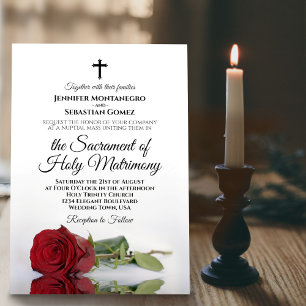 エレガント独身のモダンRed Rose結婚 Catholic 招待状