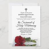 エレガント独身のモダンRed Rose結婚 Catholic 招待状 (正面)