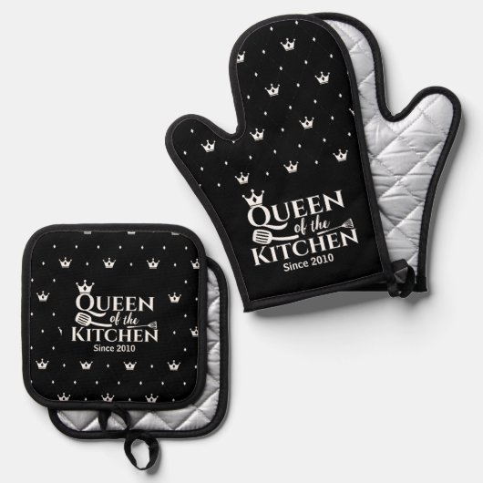 エレガント王冠のシックなパタンのクイーンキッチン 鍋つかみ&鍋敷きセット (正面/裏面)