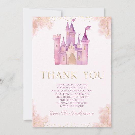 エレガント王室のプリンセス城の赤ちゃんシャワー サンキューカード (正面)
