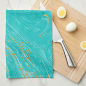 エレガント王室の大理石金ゴールドブルーデザイン キッチンタオル (四つ折り)