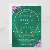 エレガント王室の素朴フローラ結婚と緑 招待状 (正面)