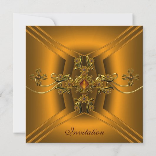 エレガント王室の華美金ゴールド宝石パーティー2 招待状 (正面)