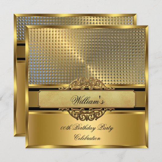 エレガント王室の金ゴールド誕生会メンズマン3 招待状 (正面/裏面)