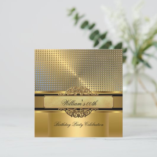 エレガント王室の金ゴールド誕生日パーティーメンズマン2 招待状 (スタンド正面)