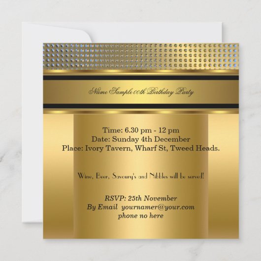 エレガント王室の金ゴールド誕生日パーティーメンズマン2 招待状 (裏面)
