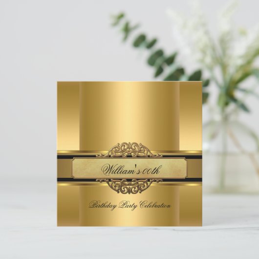 エレガント王室の金ゴールド誕生日会メンズマン 招待状 (スタンド正面)