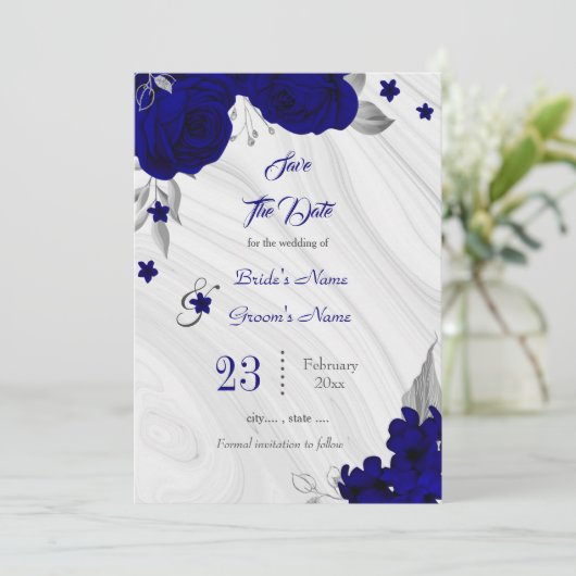 エレガント王室の青銀灰色フローラ セーブザデート (スタンド正面)