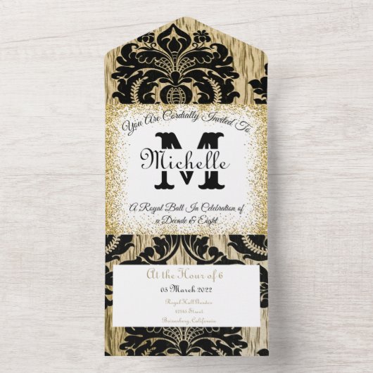 エレガント王室の18番目の誕生日招待状 オールインワン招待状 (内側)