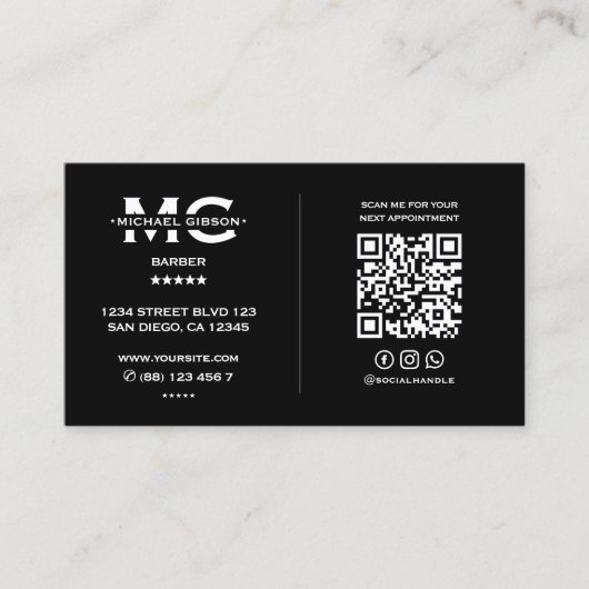 エレガント理容師クラシックポールブラックロイヤリティ 名刺 (正面)