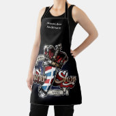 エレガント理容師ポールとクラウンロゴのパーソナライズ エプロン (インサイチュ)