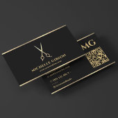 エレガント理容師ミニマルシザーバーショップブラック 名刺