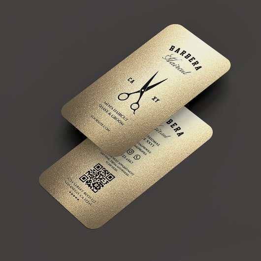 エレガント理容師モダンバーバーショップ金ゴールドはさみ 名刺