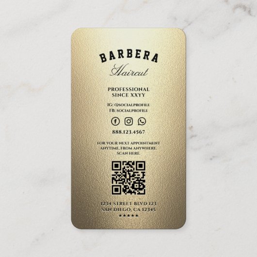 エレガント理容師モダンバーバーショップ金ゴールドはさみ 名刺 (裏面)