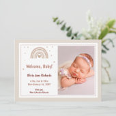 エレガント生まれたばかりのモダン女のベビー誕生 案内状 (スタンド正面)