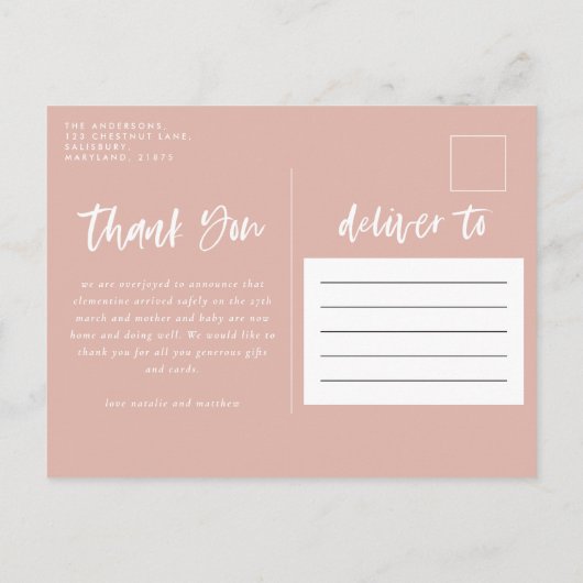 エレガント生出感謝してい写真 案内ポストカード (裏面)