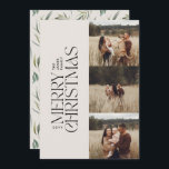 エレガント生葉モダンミニマル数々の写真 シーズンカード<br><div class="desc">数々の写真エレガントモダンミニマル自然クリーム水色の植物性タイポグラフィメリークリスマスの休日フラットカード。</div>