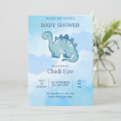 エレガント男の赤ちゃんシャワー招待状かわいい恐竜 招待状 (スタンド正面)