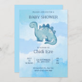 エレガント男の赤ちゃんシャワー招待状かわいい恐竜 招待状 (正面/裏面)