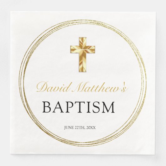 エレガント男の赤ちゃんバプテスムホワイト&金ゴールドクロス (正面)