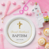 エレガント男の赤ちゃんバプテスムホワイト&金ゴールドクロス ペーパープレート (パーティー)