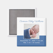 エレガント男の赤ちゃん写真青の誕生発表 マグネット (正面/裏面)