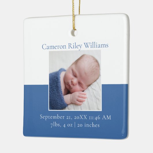 エレガント男の赤ちゃん生まれたばかりの写真ブルーのクリスマスプレゼント セラミックオーナメント (左)
