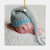 エレガント男の赤ちゃん生まれたばかりの写真ブルーのクリスマスプレゼント セラミックオーナメント (裏面)